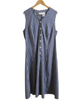 Vintage Kathie Lee Cottagecore/Grannycore Navy & White Plaid Maxi Dress. Size 22